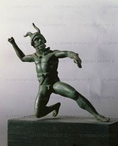 Gallic warrior with sword belt, helmet and torque. Bronze, Illyrian make.
